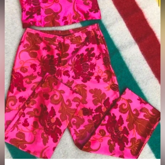 J.crew silk printed dress floral Capri ankle pants red pink spring vintage boho - Picture 1 of 5